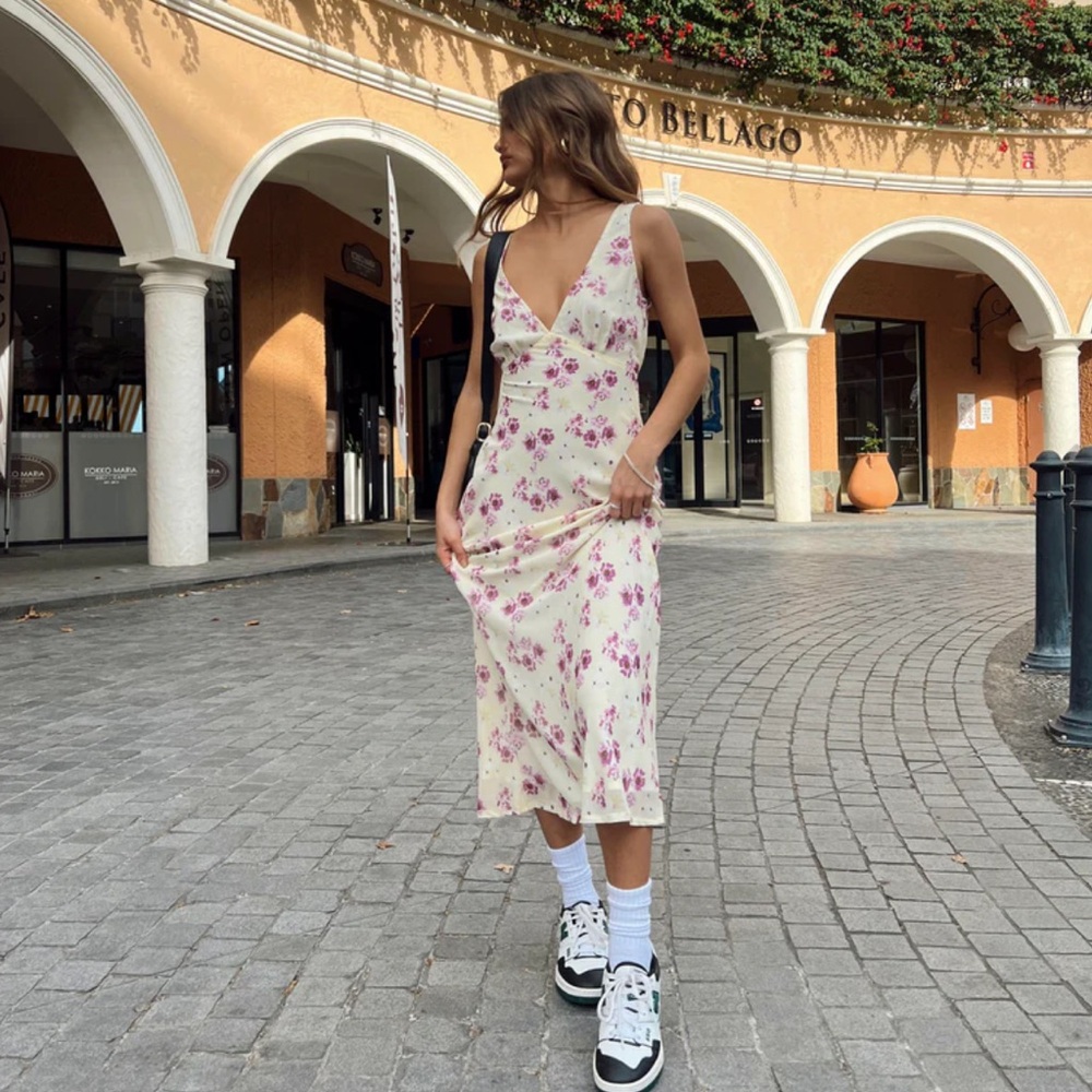 NELLIE MIDI DRESS YELLOW FLORAL